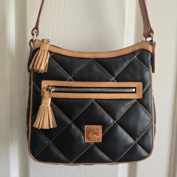 Dooney & Bourke Black and Tan Quilted Shoulder Bag - Picture 1 of 15